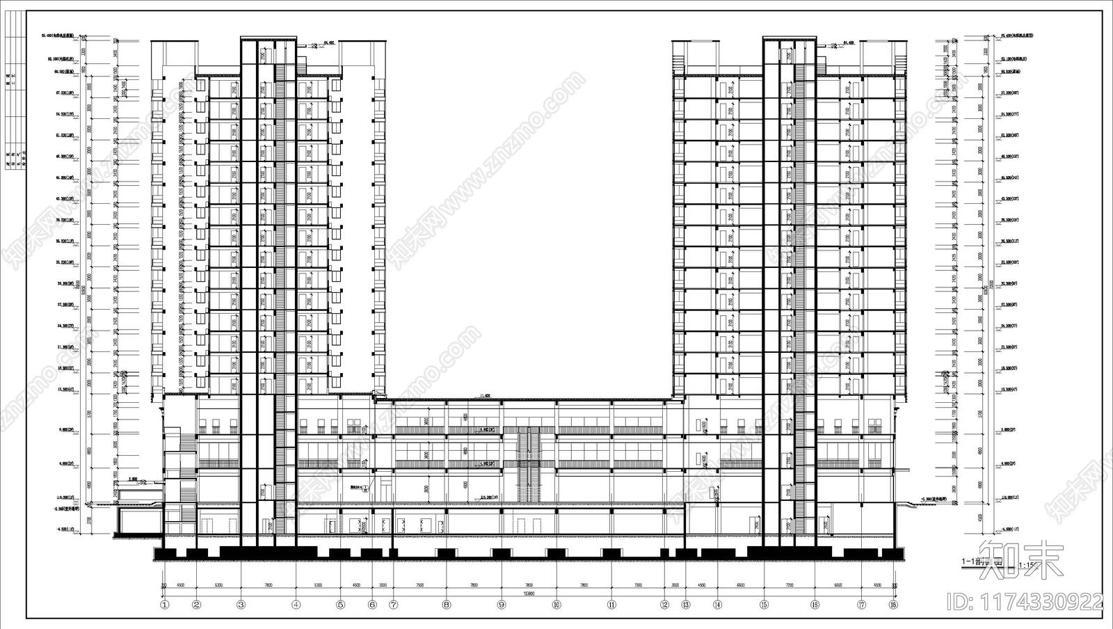 现代住宅楼建筑cad施工图下载【ID:1174330922】