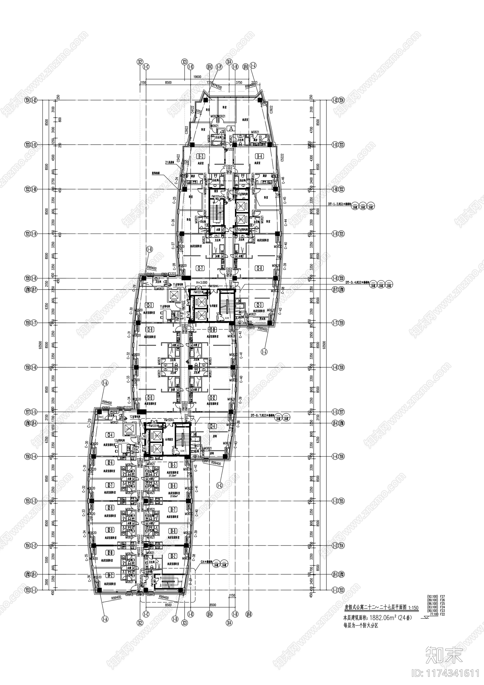 现代住宅楼建筑cad施工图下载【ID:1174341611】