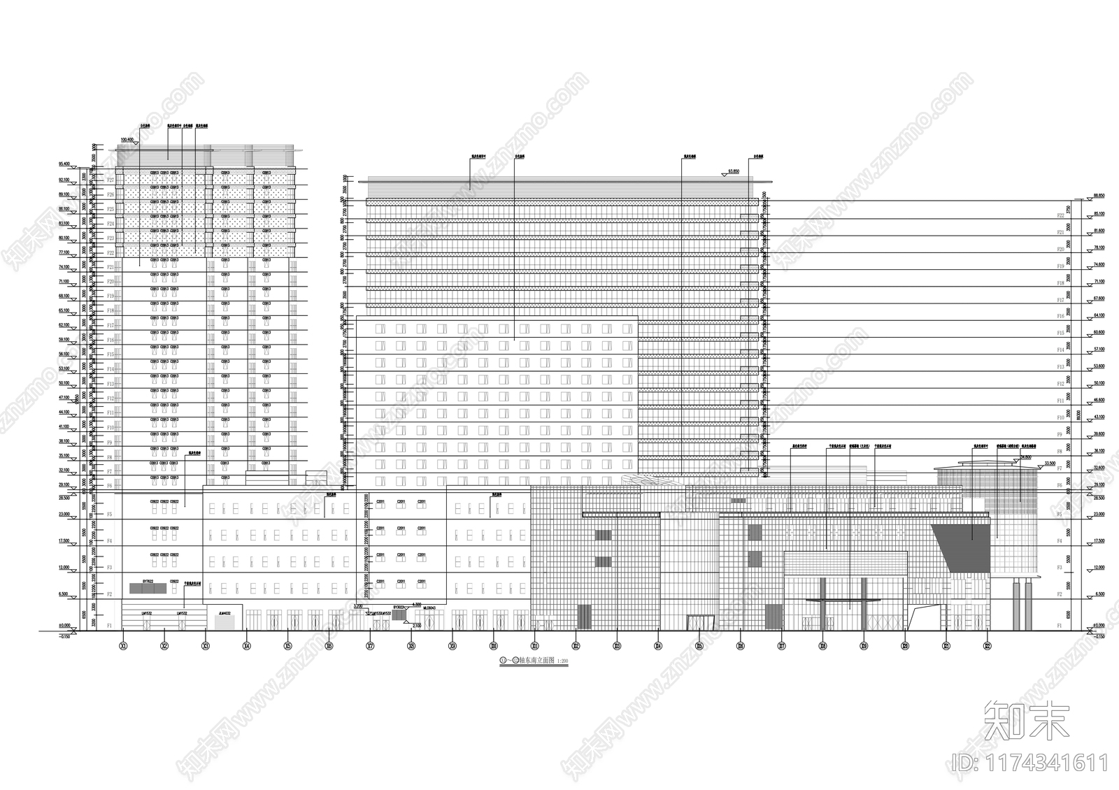 现代住宅楼建筑cad施工图下载【ID:1174341611】