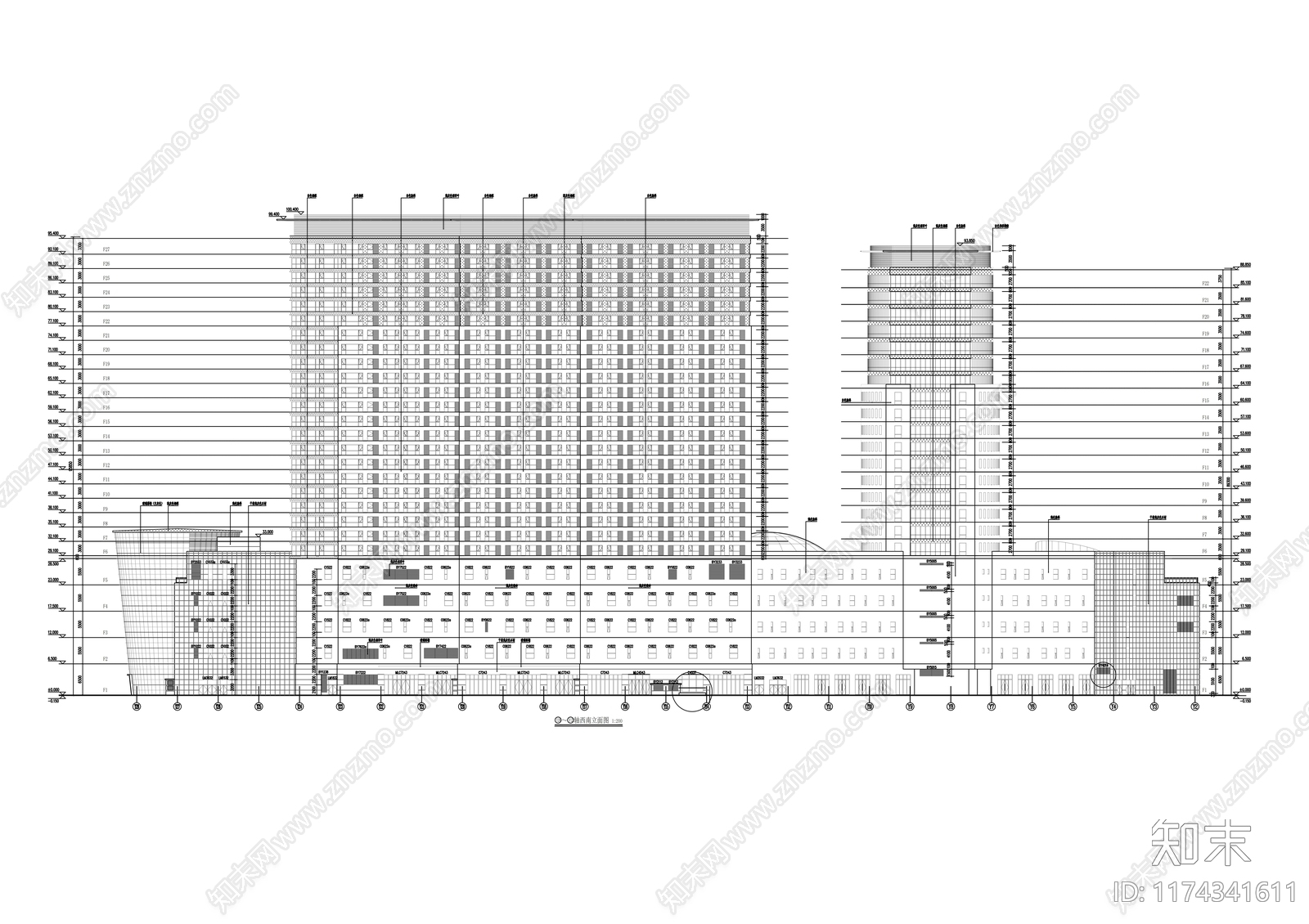 现代住宅楼建筑cad施工图下载【ID:1174341611】