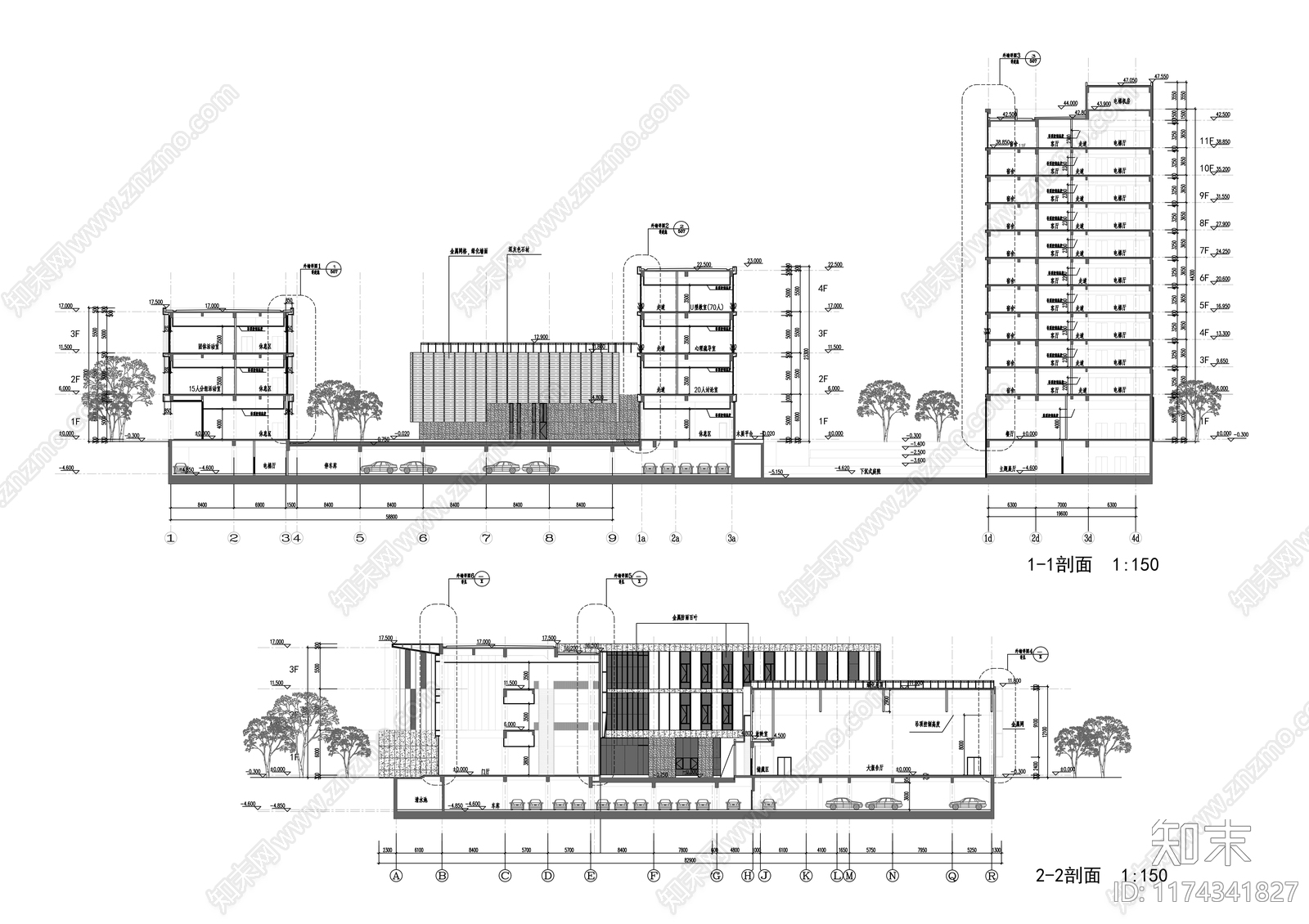 现代住宅楼建筑cad施工图下载【ID:1174341827】