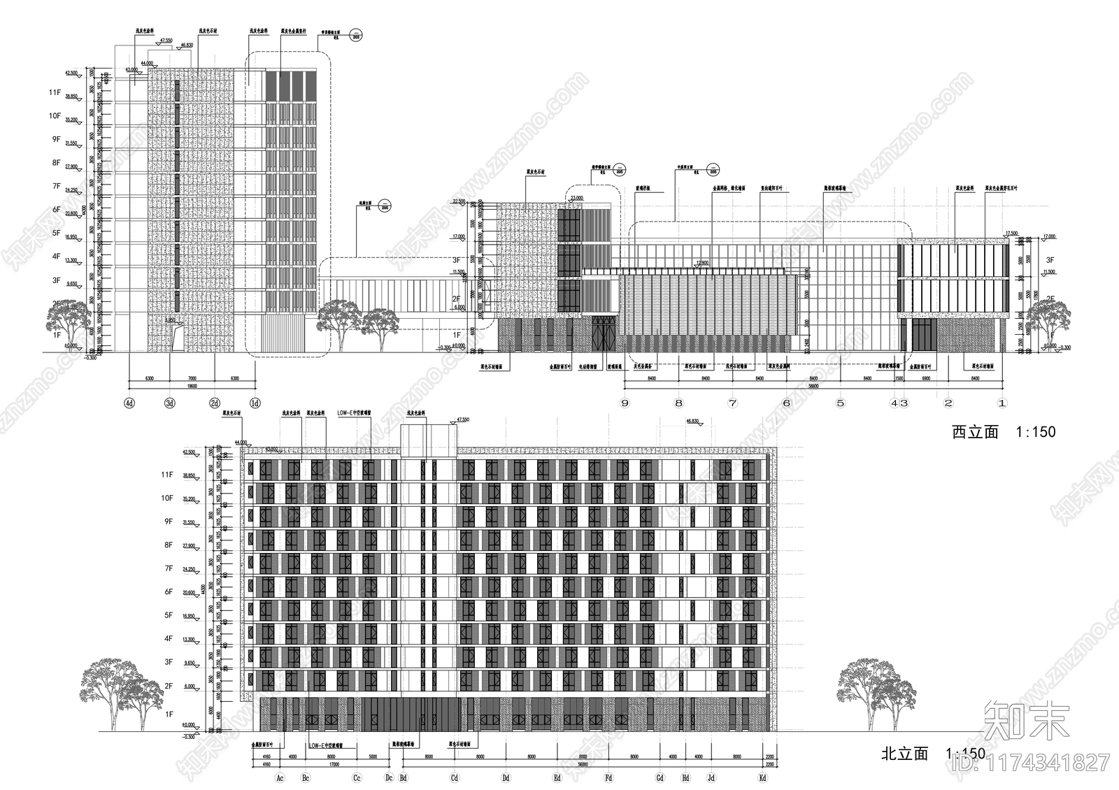 现代住宅楼建筑cad施工图下载【ID:1174341827】