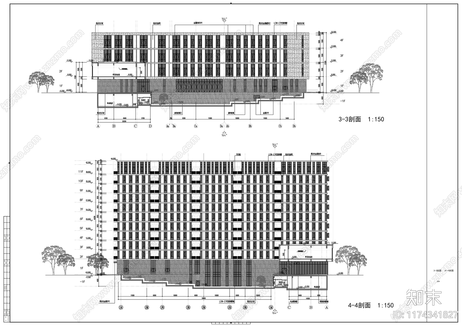 现代住宅楼建筑cad施工图下载【ID:1174341827】