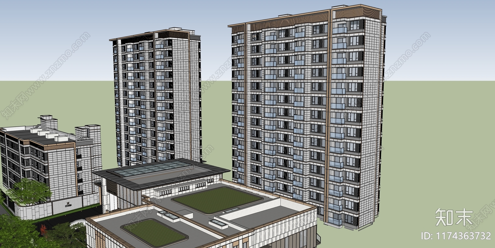 简约轻奢多层住宅SU模型下载【ID:1174363732】