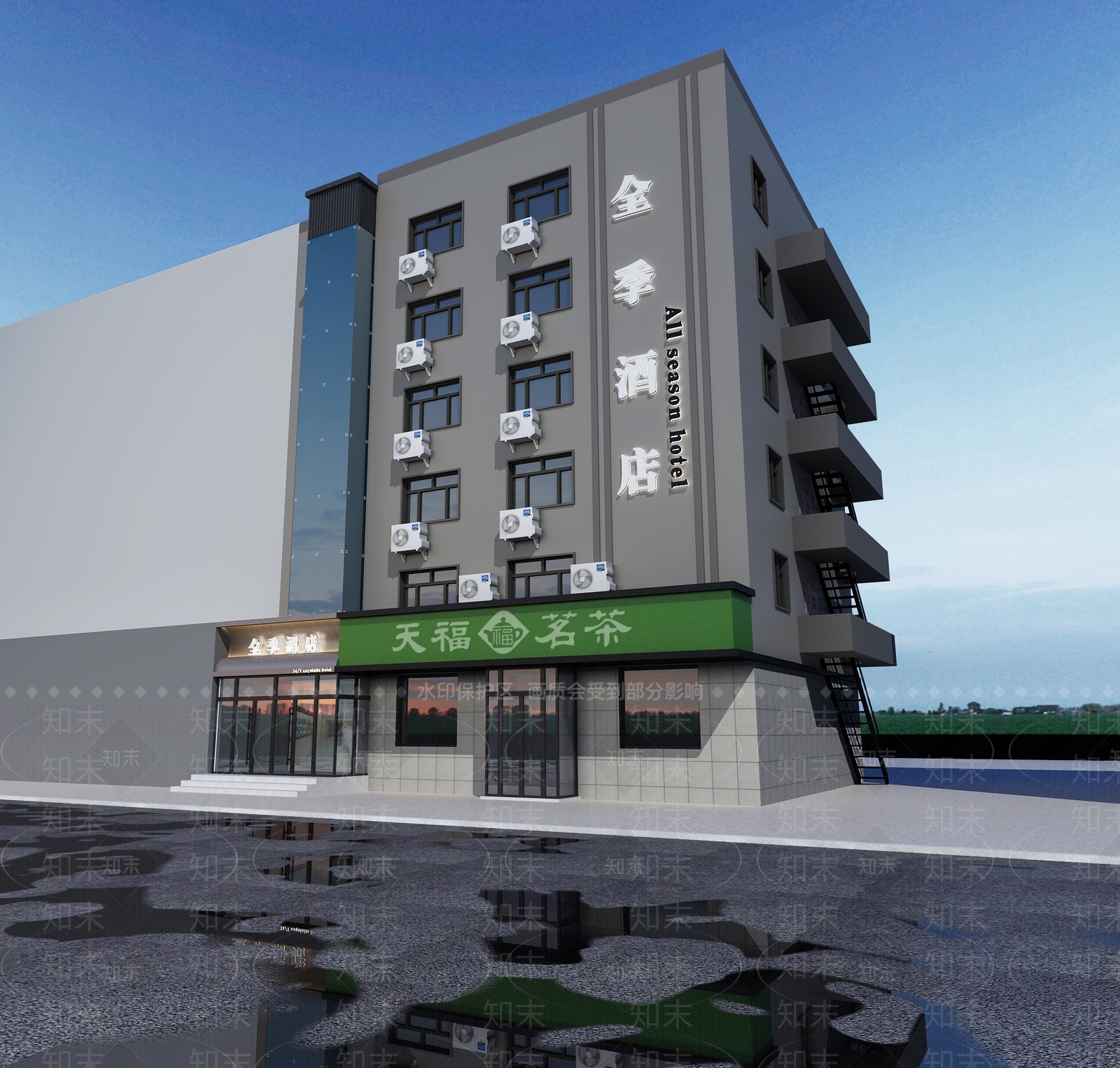 现代酒店外观3D模型下载【ID:1174371615】
