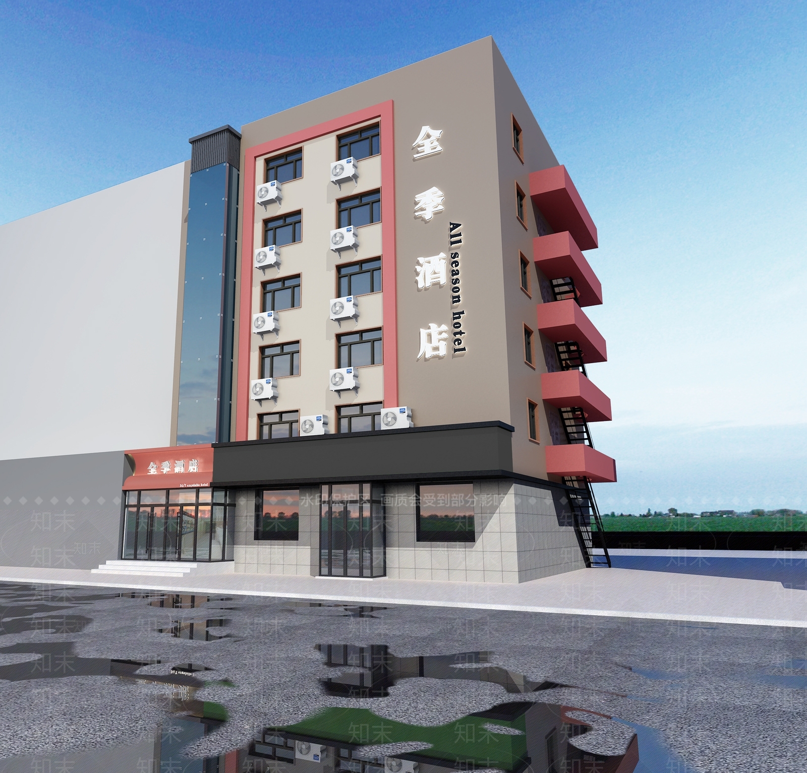 现代酒店外观3D模型下载【ID:1174371615】