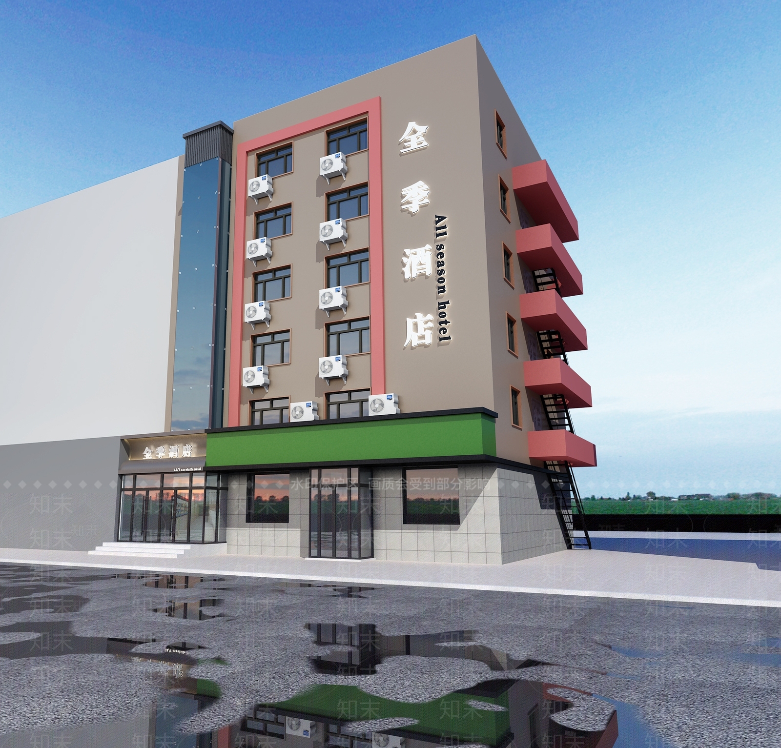 现代酒店外观3D模型下载【ID:1174371615】