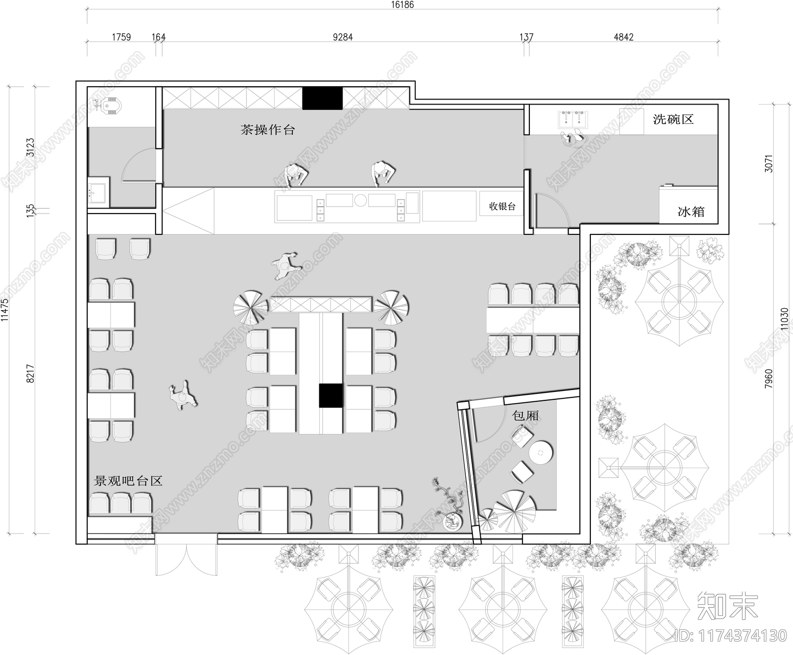 现代咖啡厅cad施工图下载【ID:1174374130】