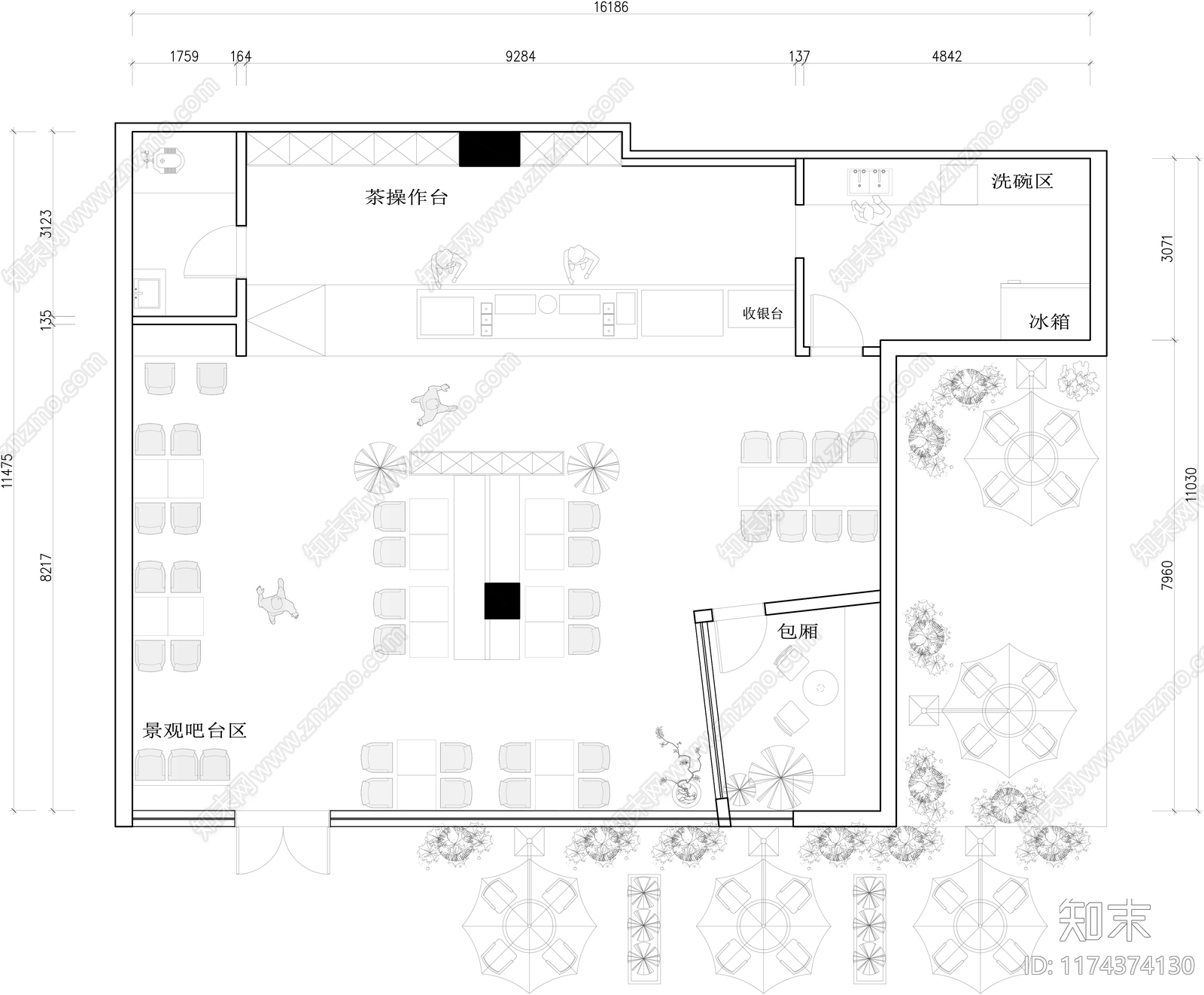 现代咖啡厅cad施工图下载【ID:1174374130】