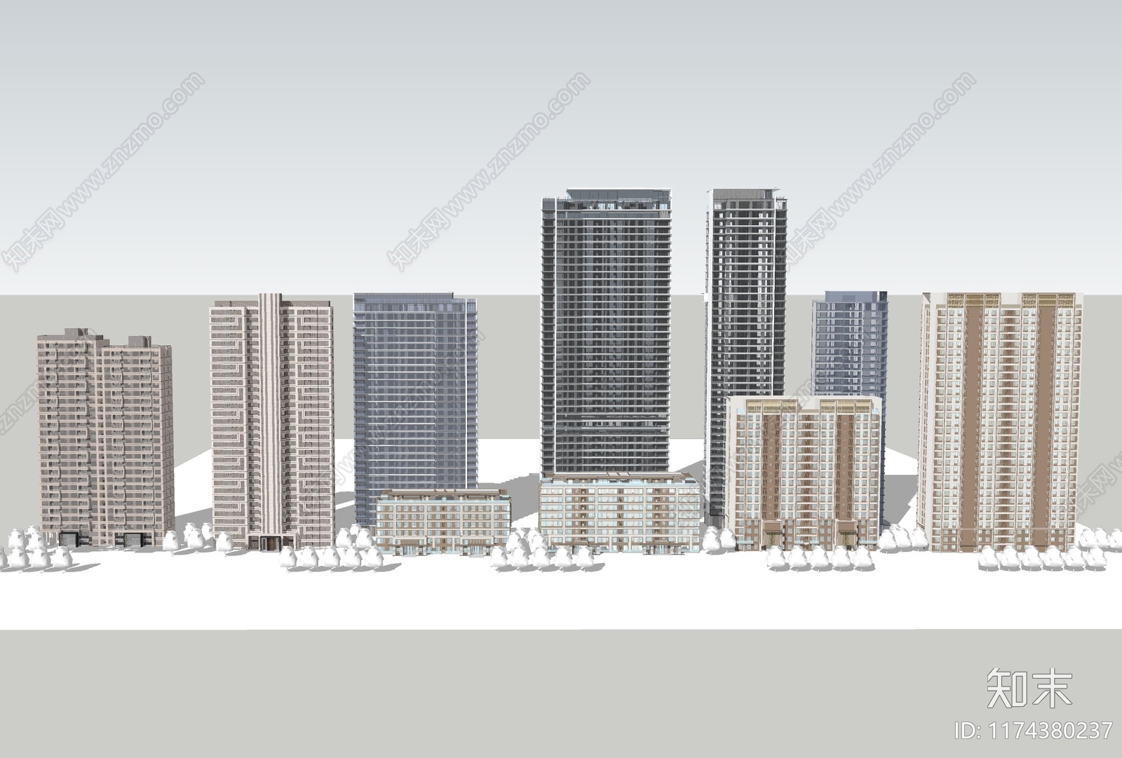 现代高层住宅SU模型下载【ID:1174380237】