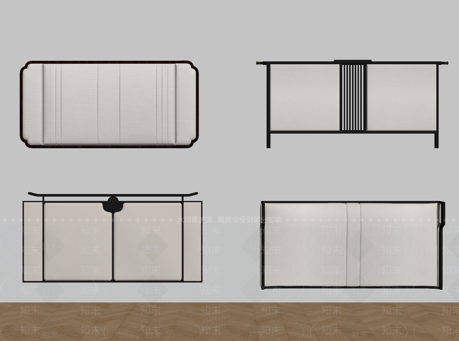 新中式床品SU模型下载【ID:1174382725】