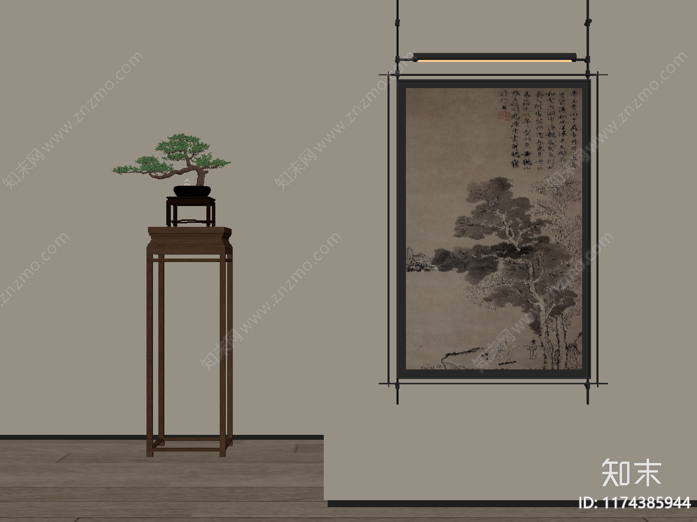 新中式挂画SU模型下载【ID:1174385944】