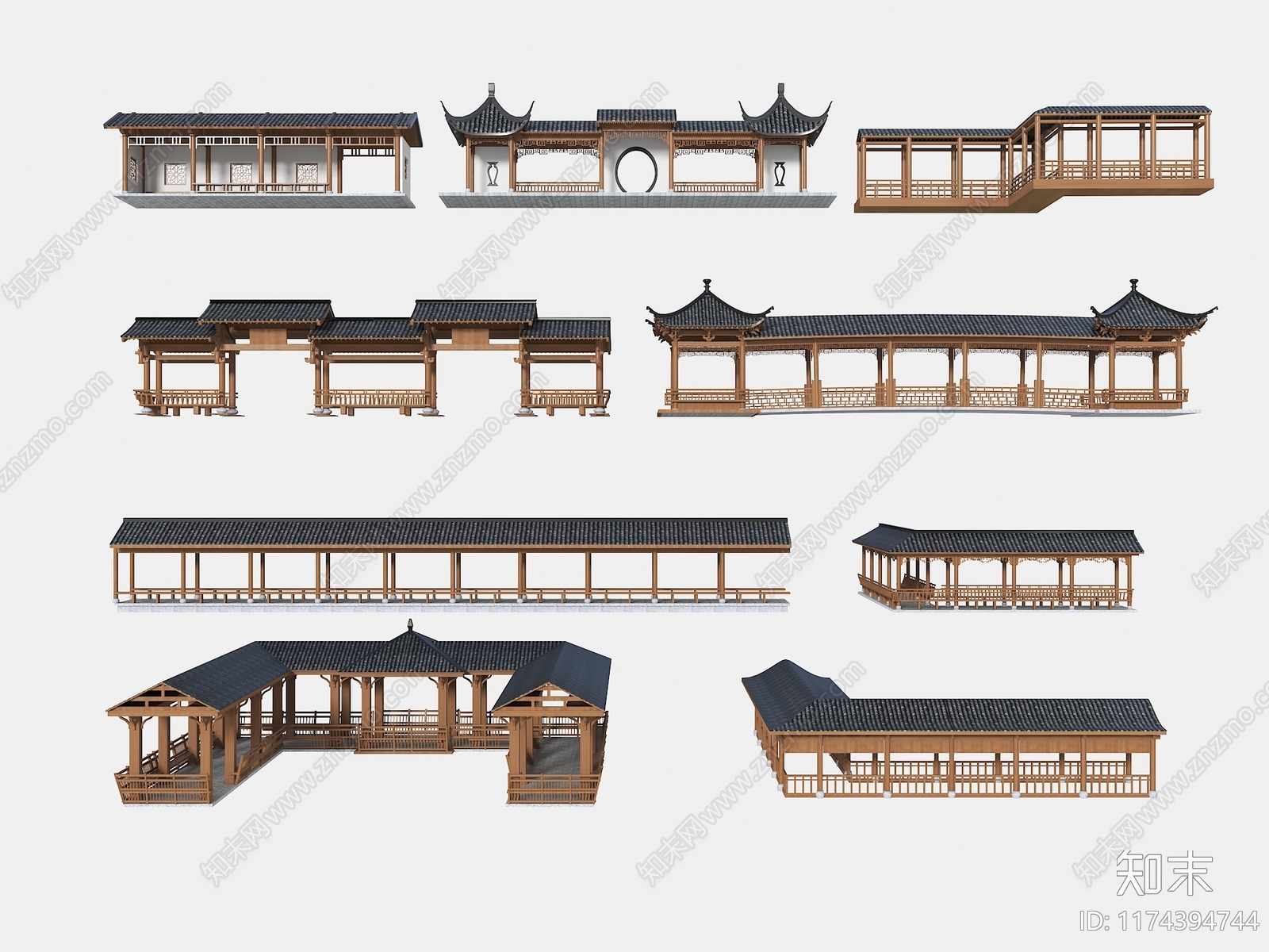 现代新中式廊架SU模型下载【ID:1174394744】