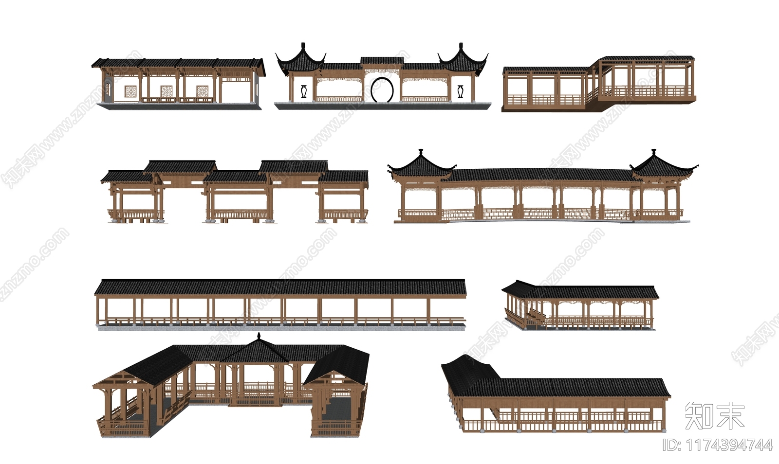 现代新中式廊架SU模型下载【ID:1174394744】