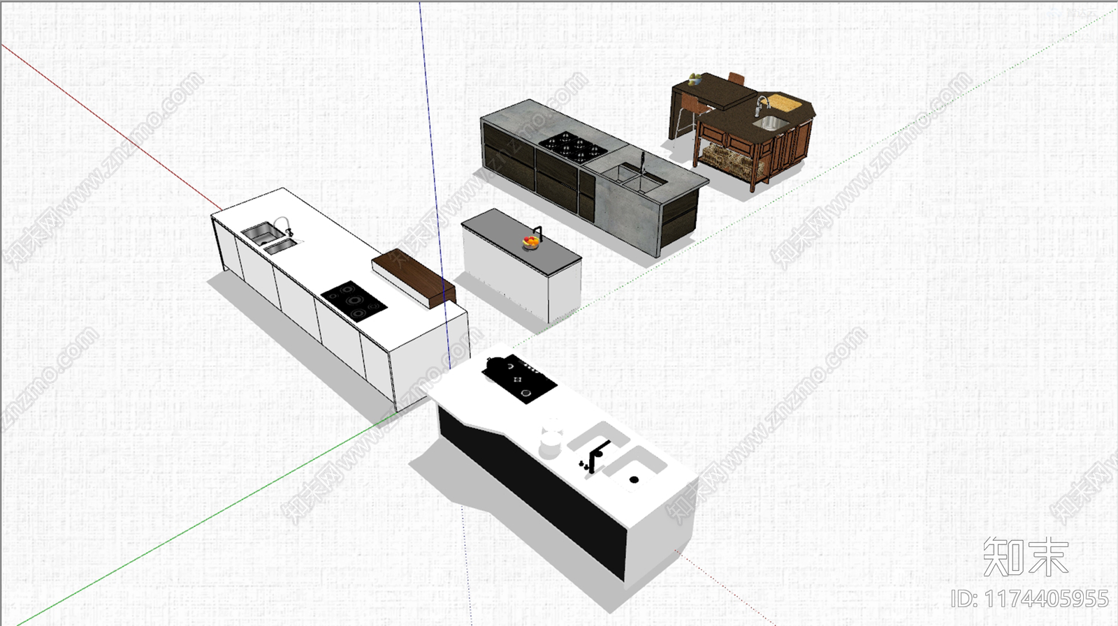 现代极简开放式厨房SU模型下载【ID:1174405955】
