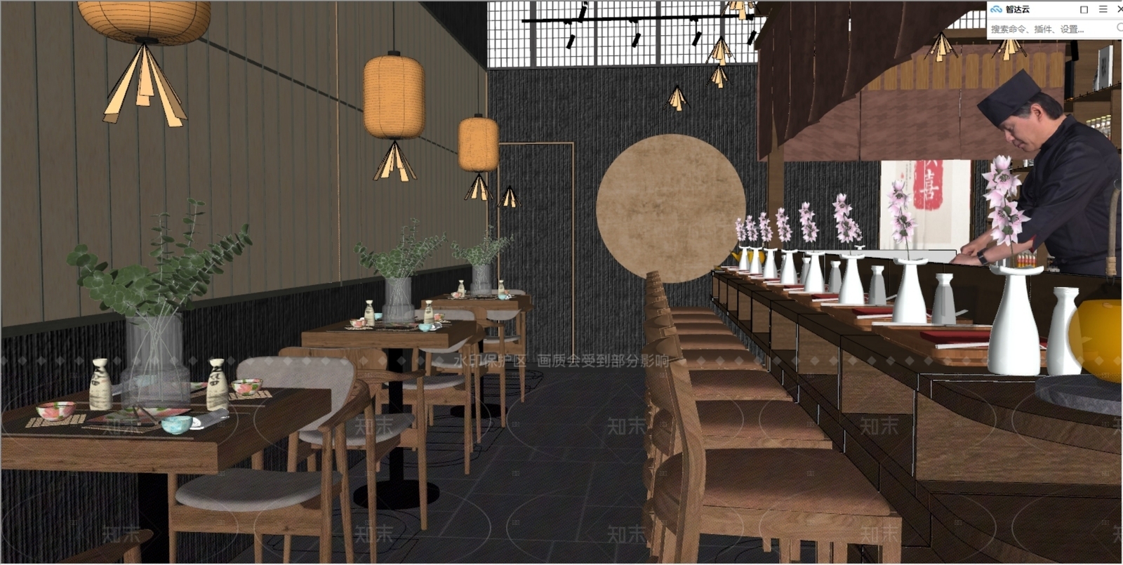 现代日式日料店SU模型下载【ID:1174410621】