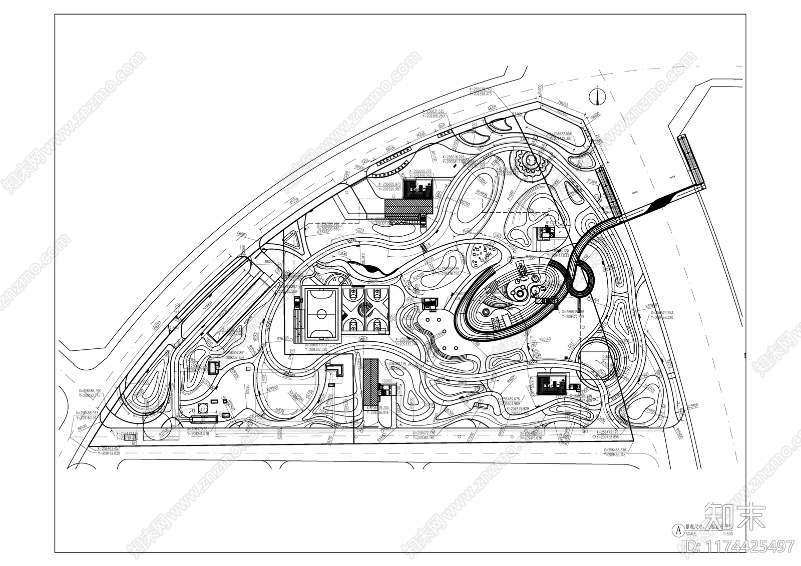 现代公园景观cad施工图下载【ID:1174425497】