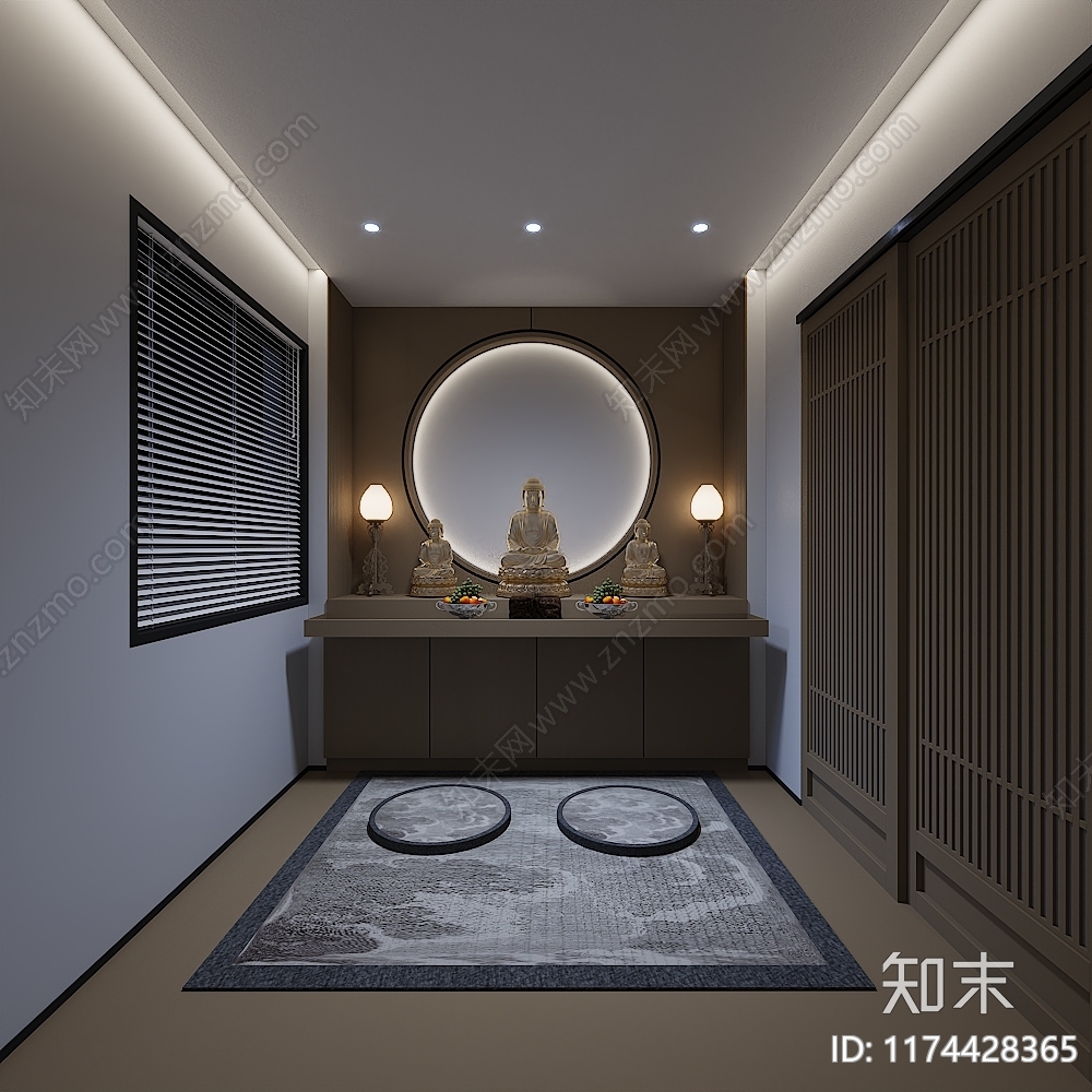 新中式佛堂3D模型下载【ID:1174428365】