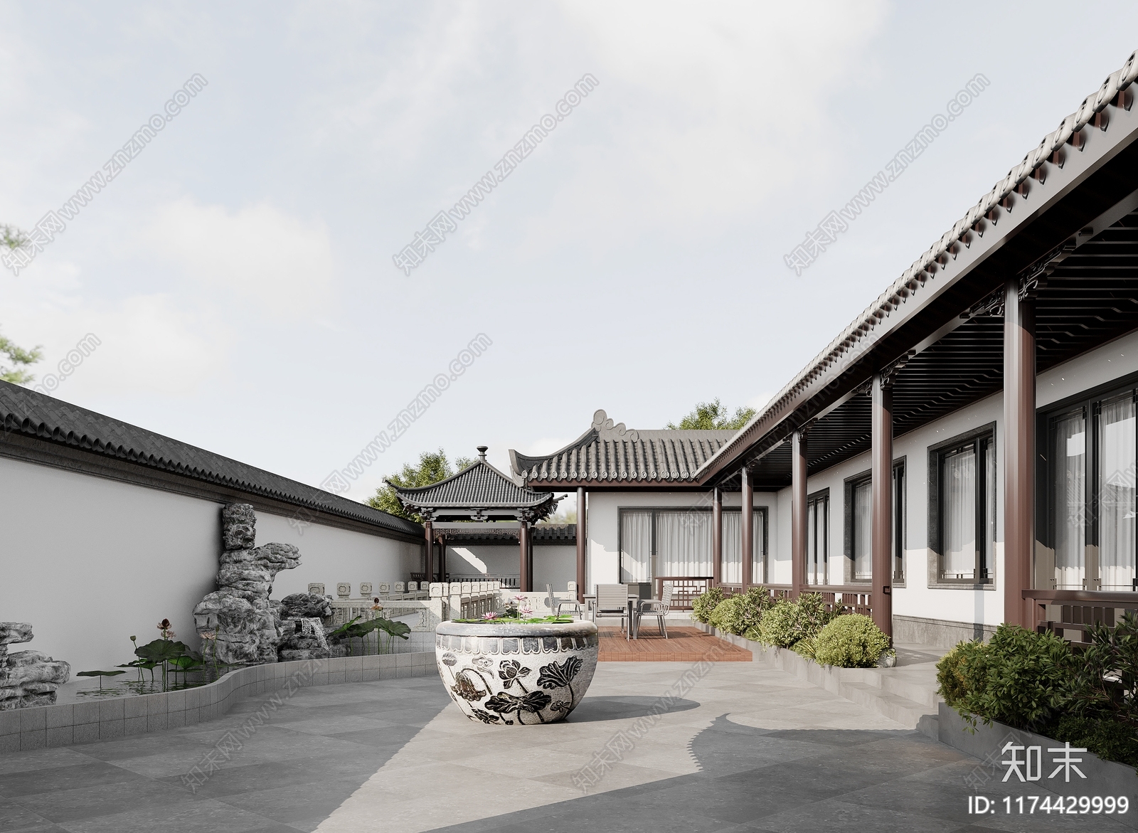 新中式住宅景观3D模型下载【ID:1174429999】