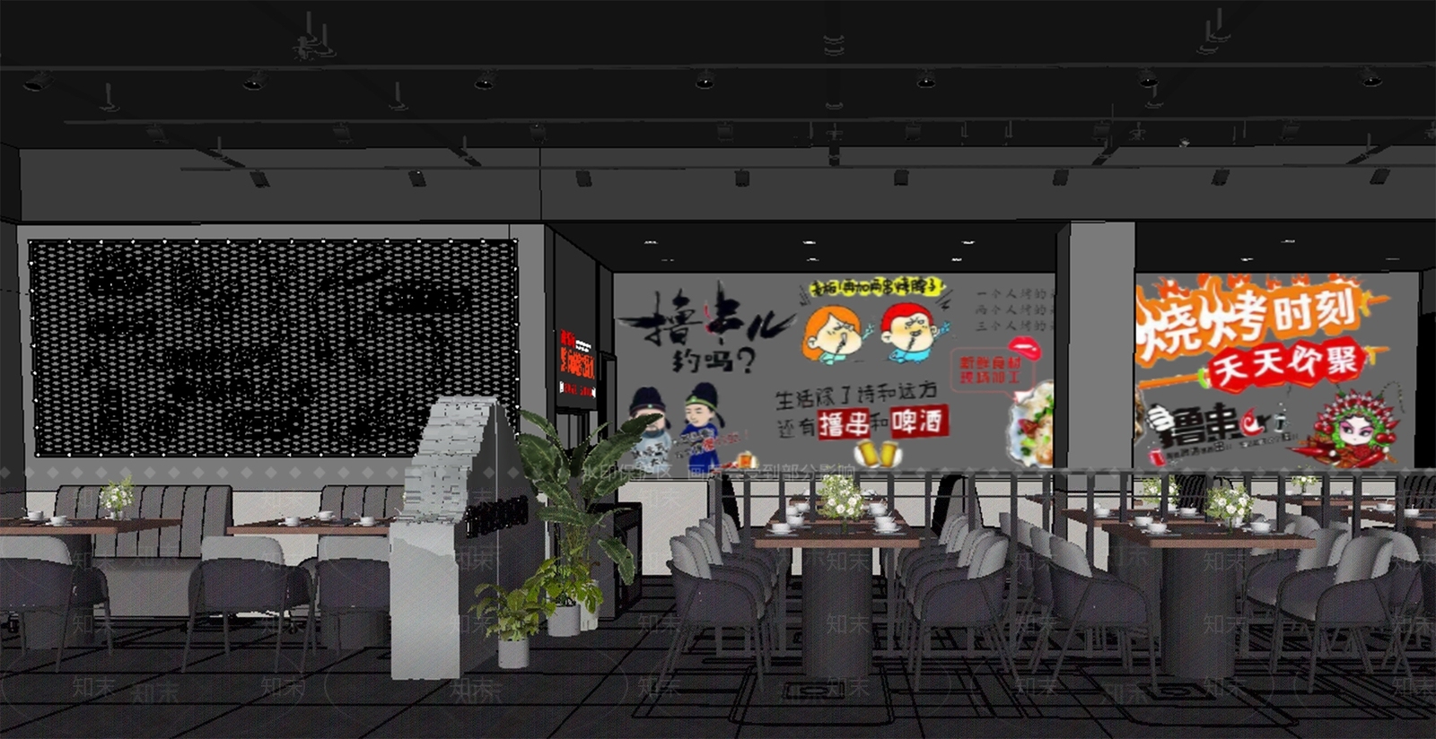 工业烧烤烤肉店SU模型下载【ID:1174430654】