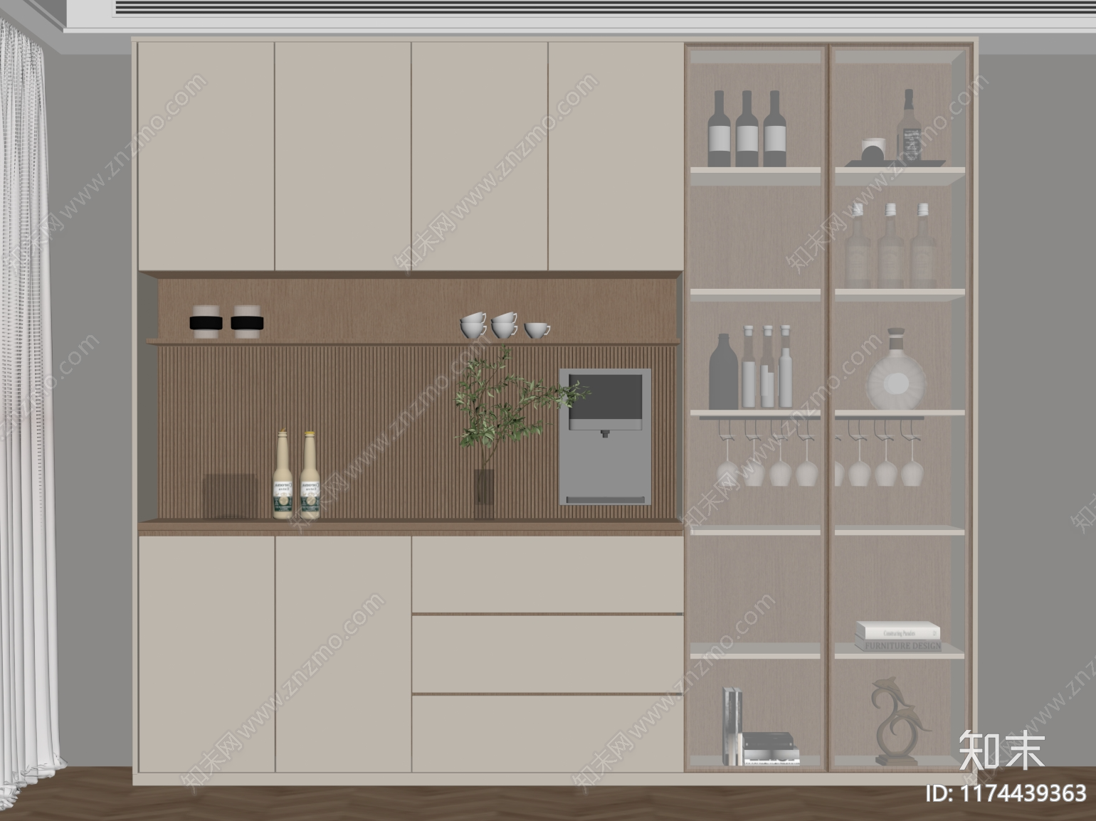 现代奶油酒柜SU模型下载【ID:1174439363】