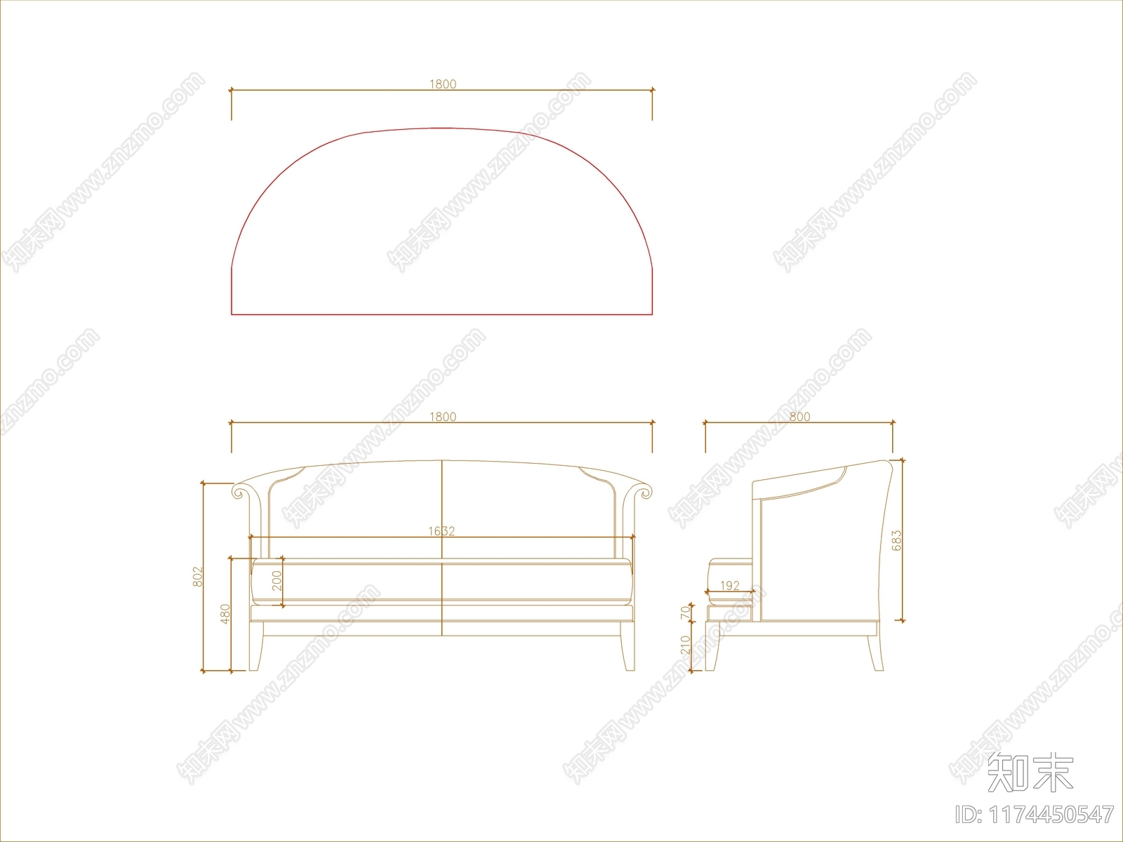 现代沙发cad施工图下载【ID:1174450547】