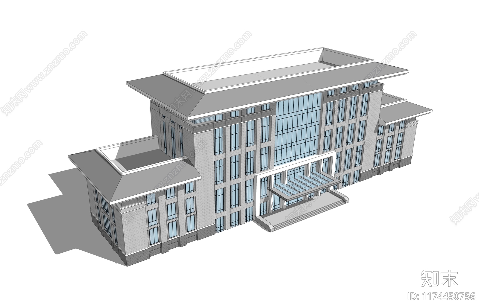 新中式办公楼SU模型下载【ID:1174450756】