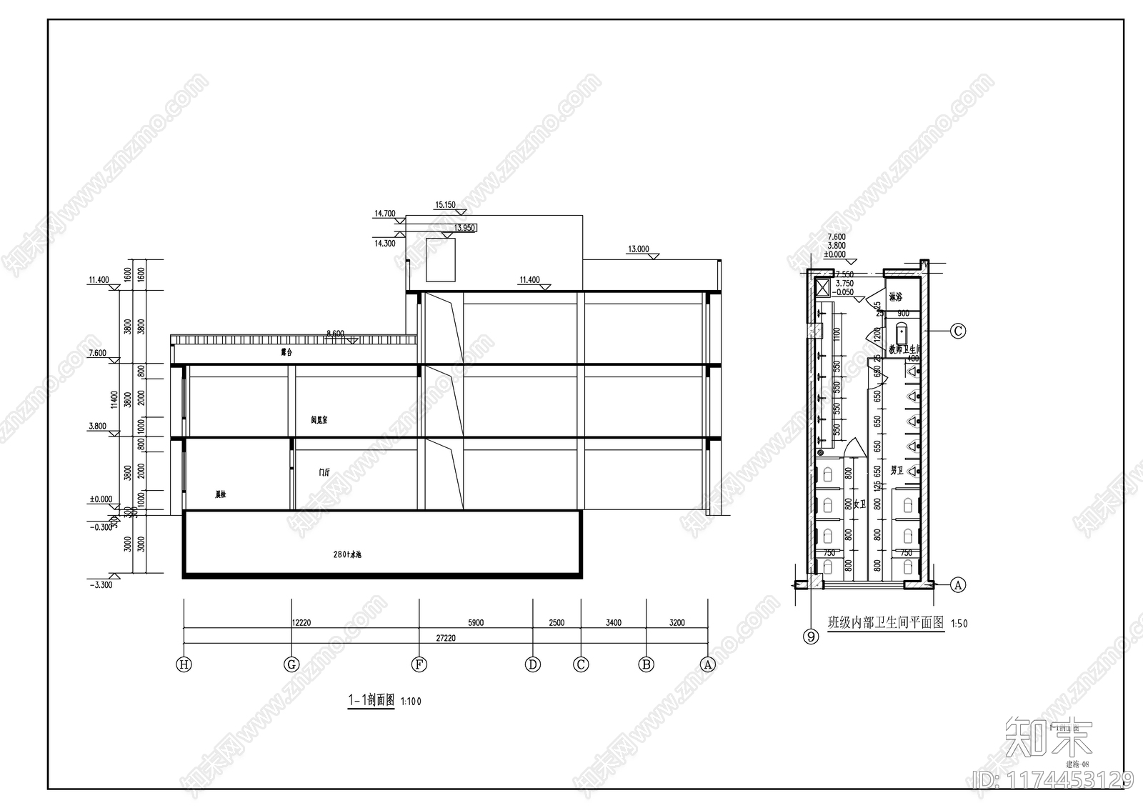 现代幼儿园建筑cad施工图下载【ID:1174453129】