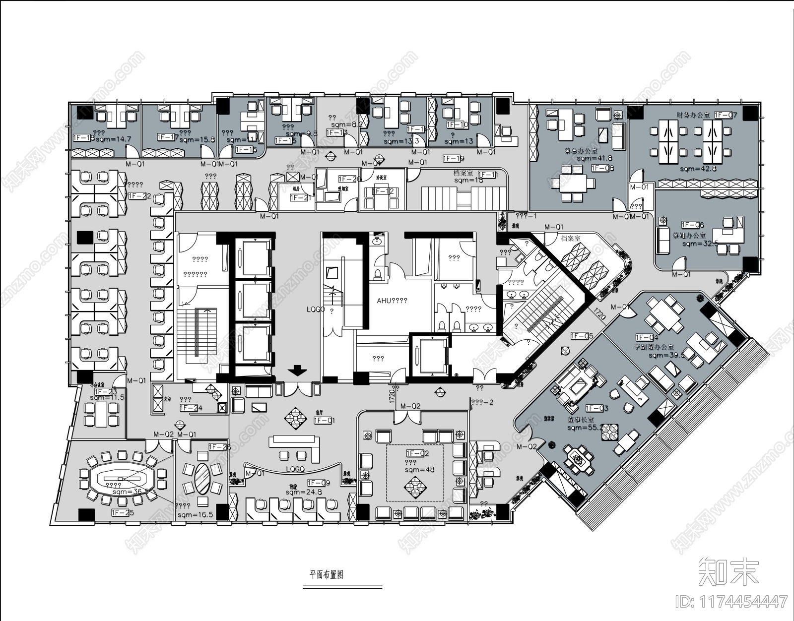 现代办公室cad施工图下载【ID:1174454447】