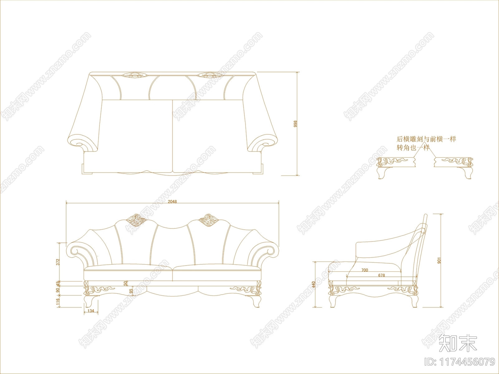 欧式沙发cad施工图下载【ID:1174456079】