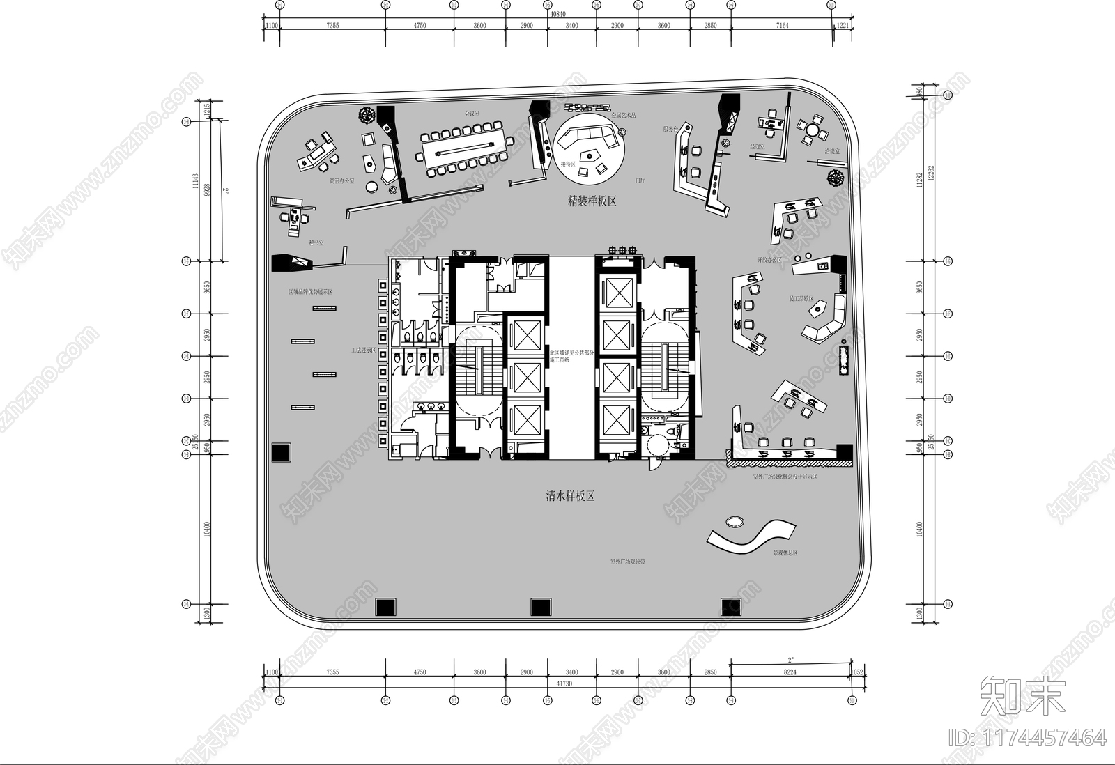 现代办公室cad施工图下载【ID:1174457464】