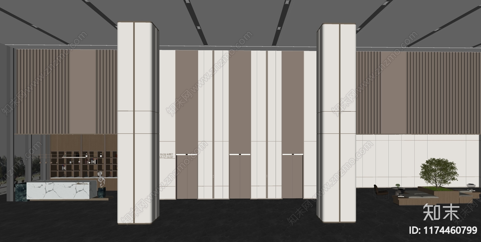 现代极简办公大堂SU模型下载【ID:1174460799】