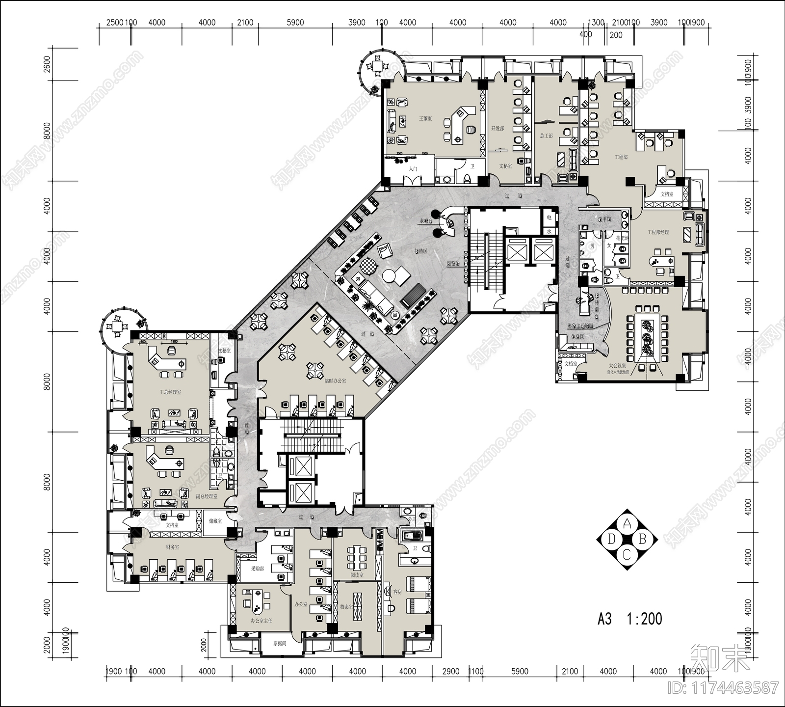 现代办公室cad施工图下载【ID:1174463587】