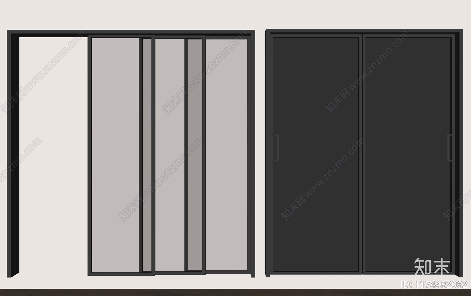 现代中式推拉门SU模型下载【ID:1174482062】