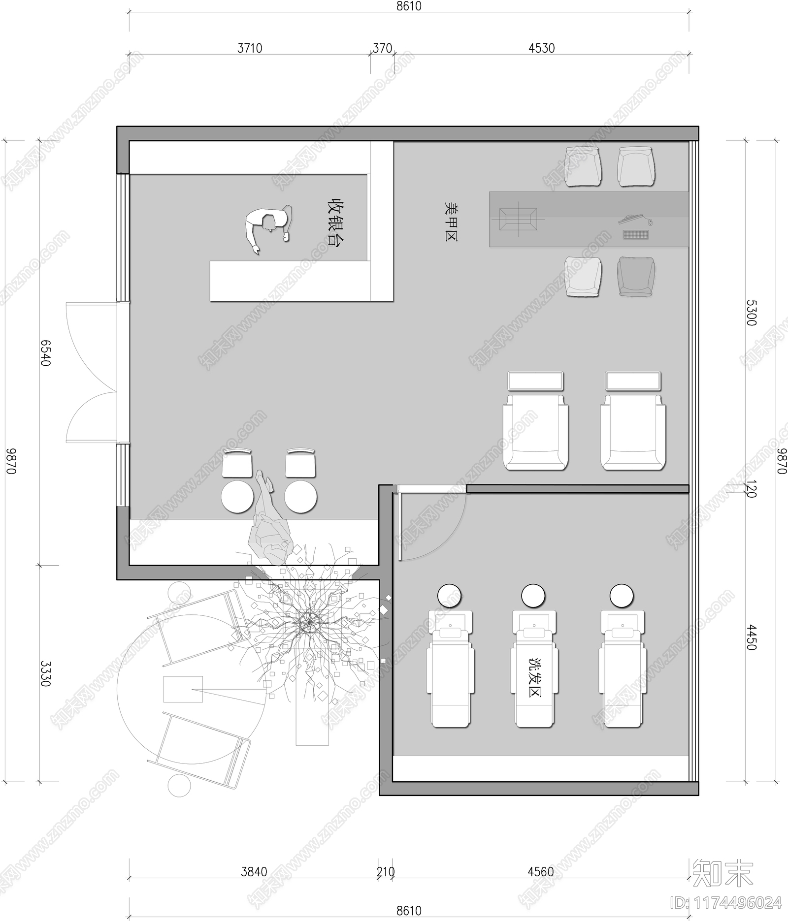 现代美容院cad施工图下载【ID:1174496024】