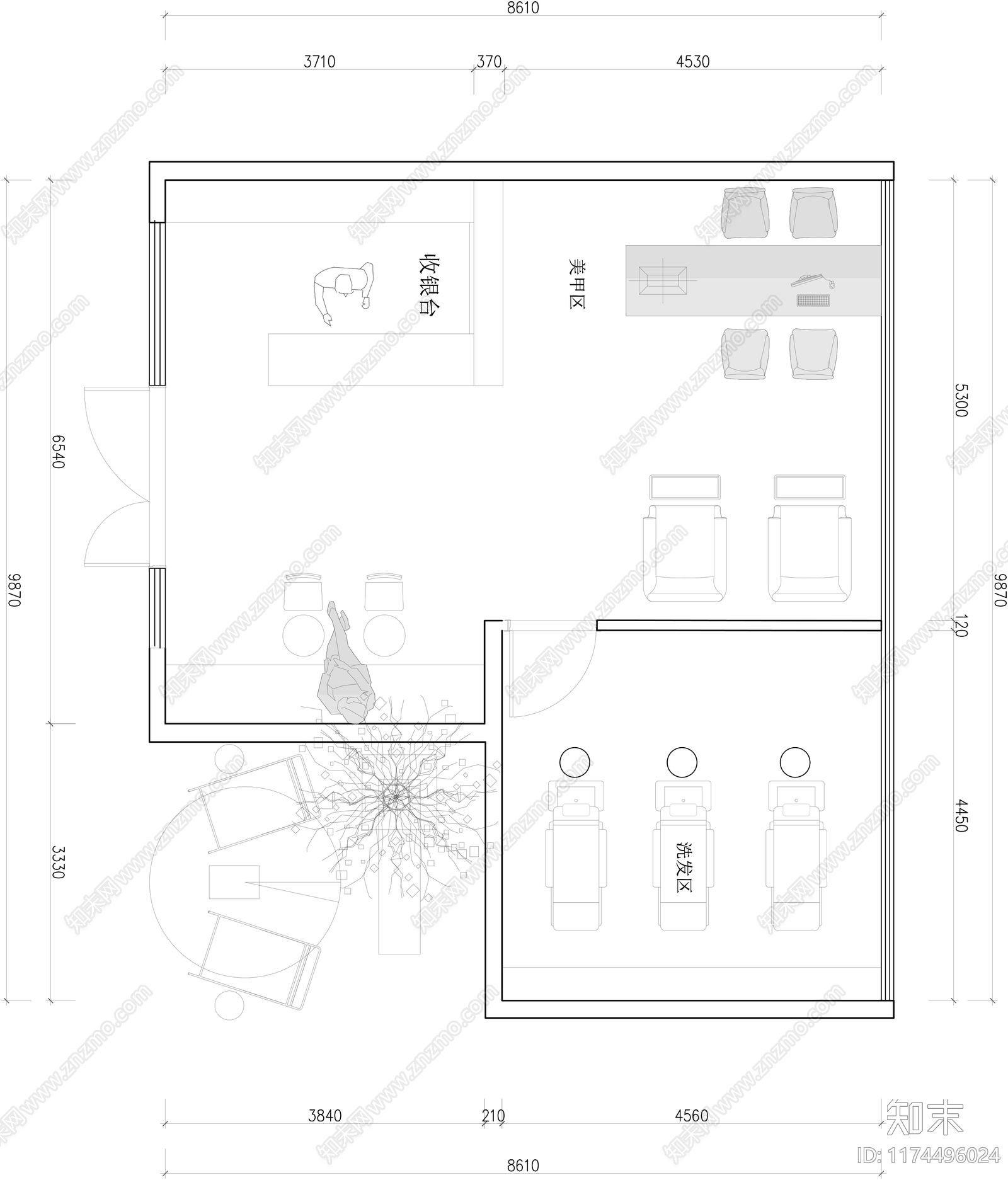 现代美容院cad施工图下载【ID:1174496024】