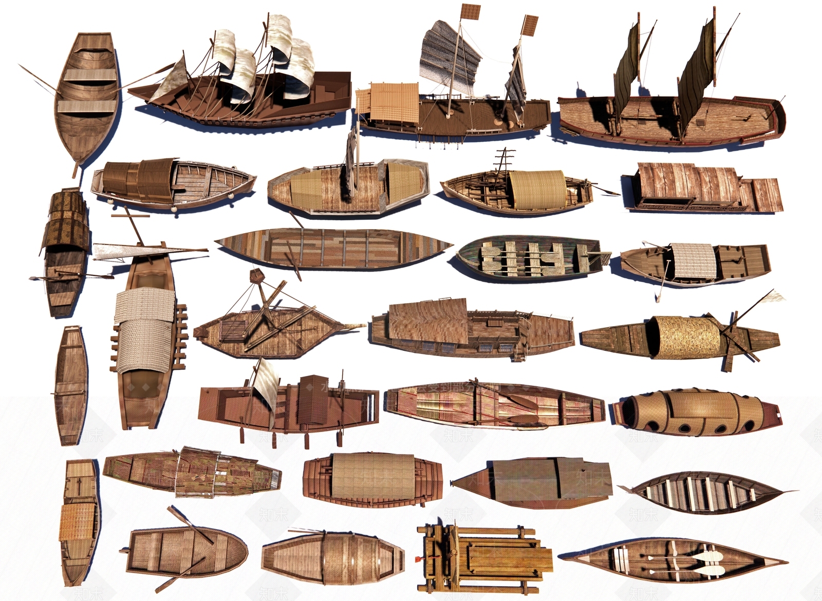 中式木船3D模型下载【ID:1174496577】