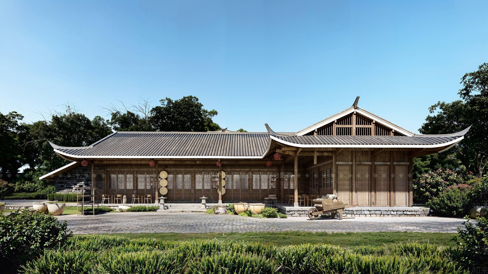 中式原木古建筑SU模型下载【ID:1174528735】