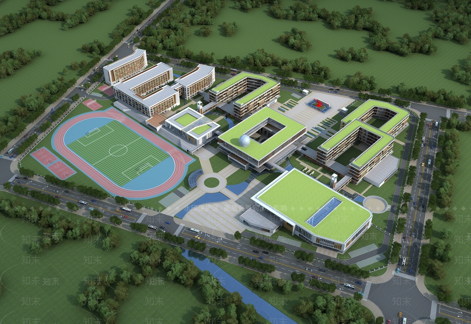 现代学校外观3D模型下载【ID:1174530132】
