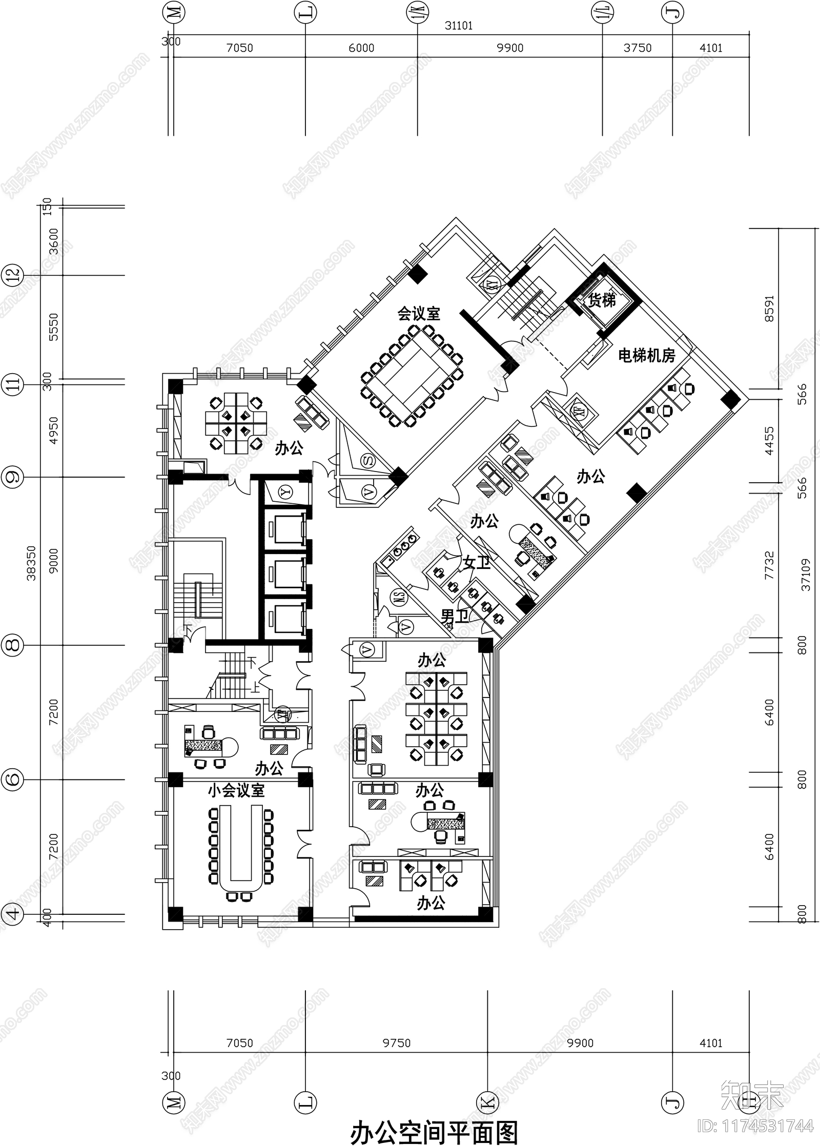 现代整体办公空间cad施工图下载【ID:1174531744】