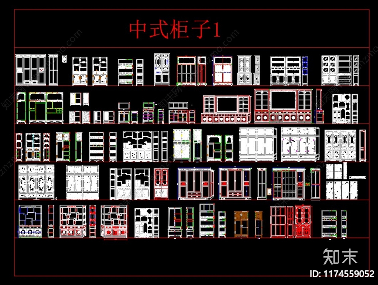 中式柜子施工图下载【ID:1174559052】