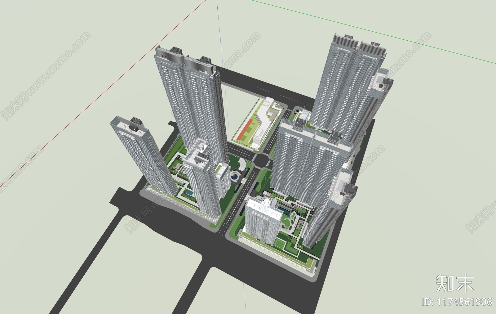 现代高层住宅SU模型下载【ID:1174561906】