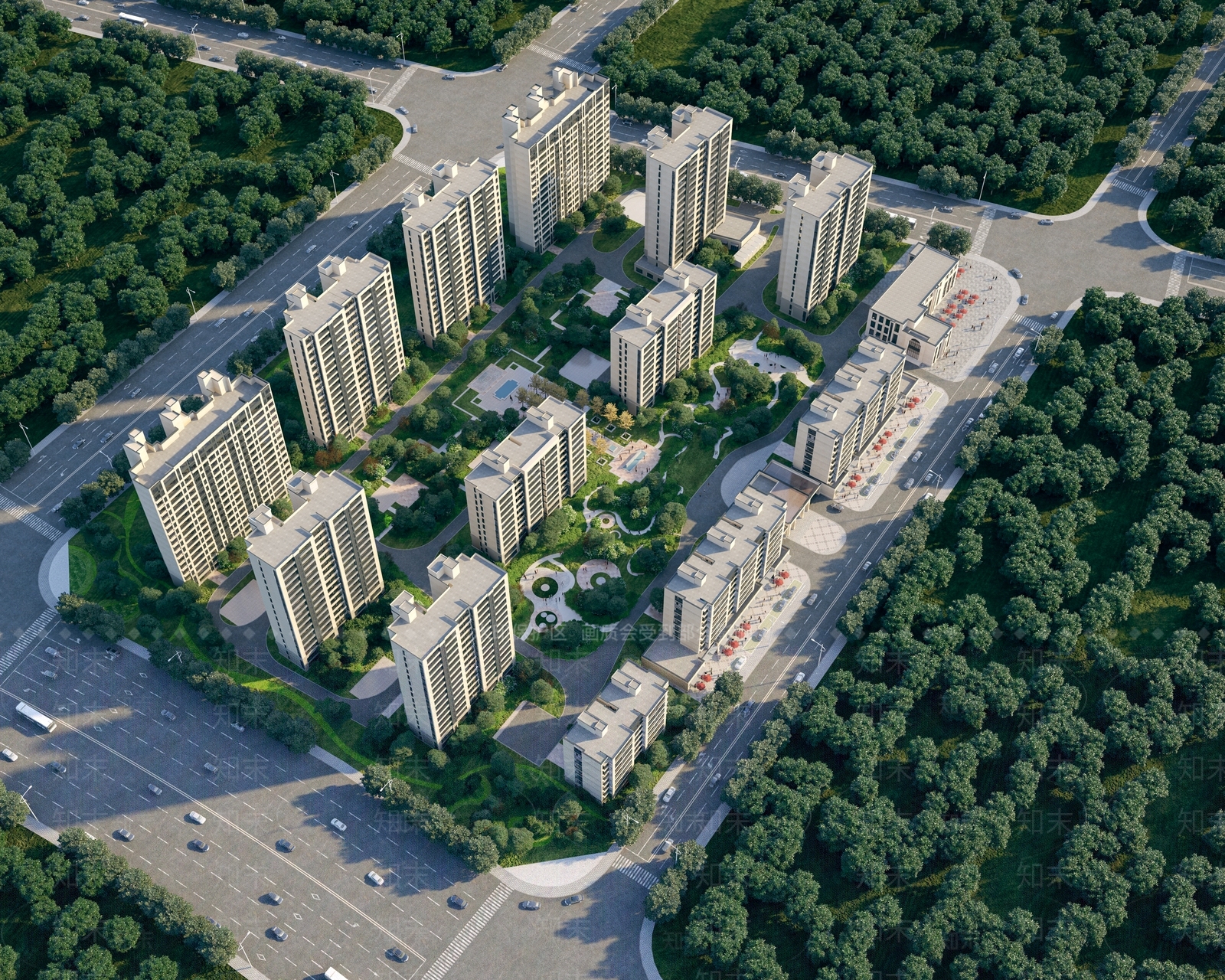 现代鸟瞰规划3D模型下载【ID:1174570807】