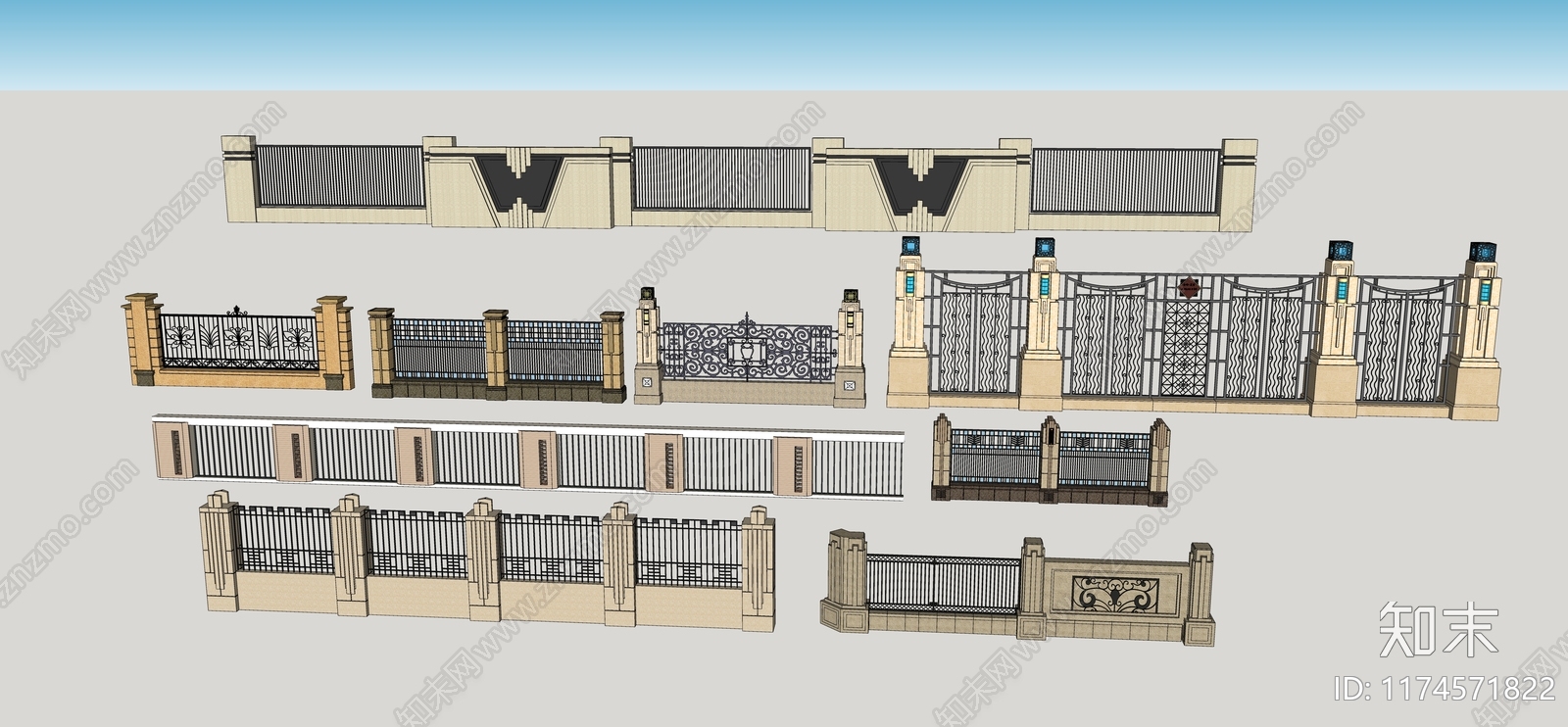 现代新中式围墙SU模型下载【ID:1174571822】