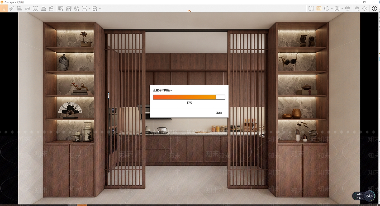 新中式中式封闭式厨房SU模型下载【ID:1174581005】
