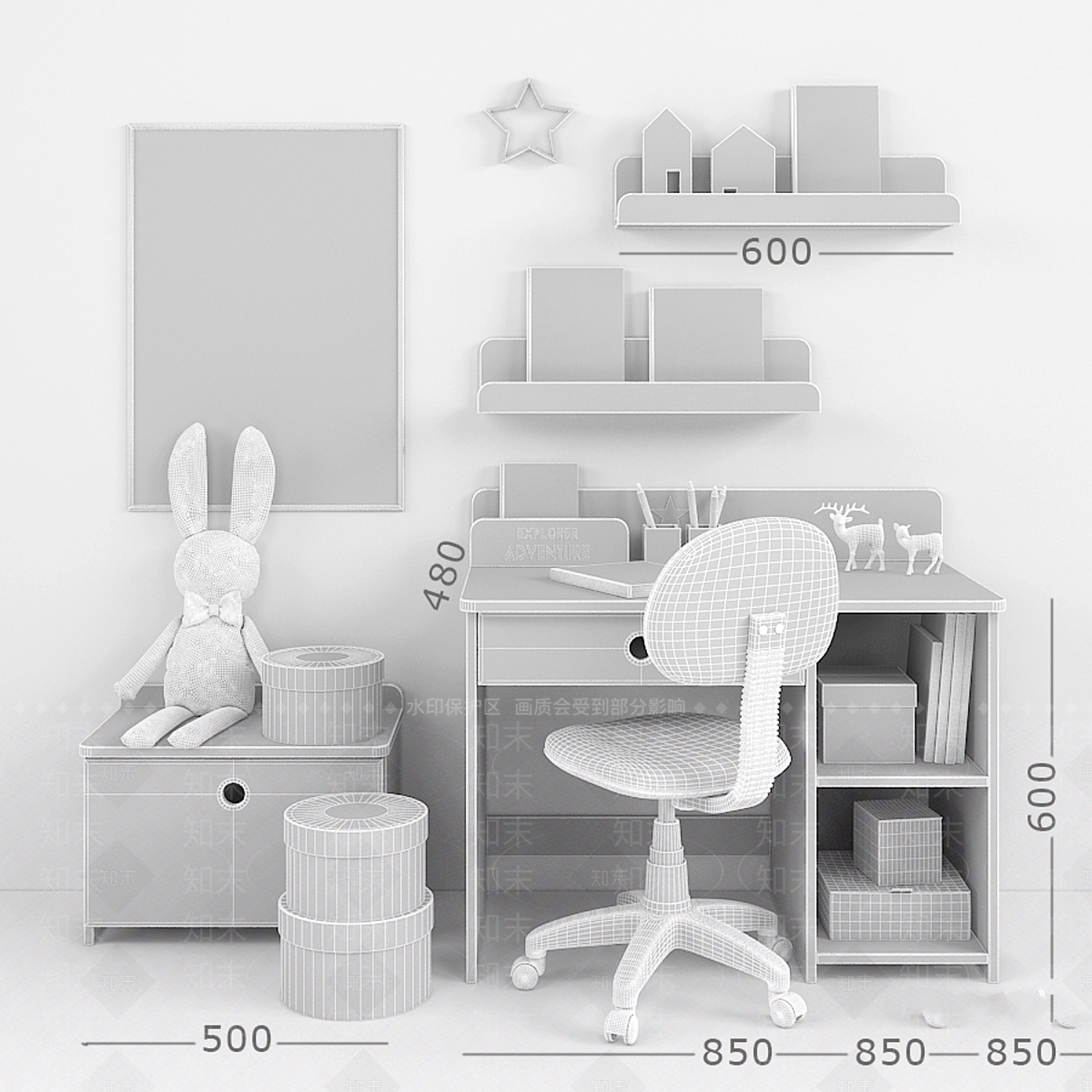 儿童桌椅3D模型下载【ID:1174589763】
