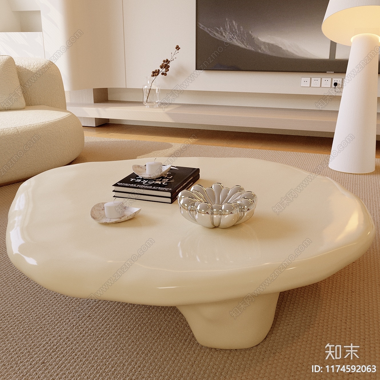 现代奶油茶几3D模型下载【ID:1174592063】