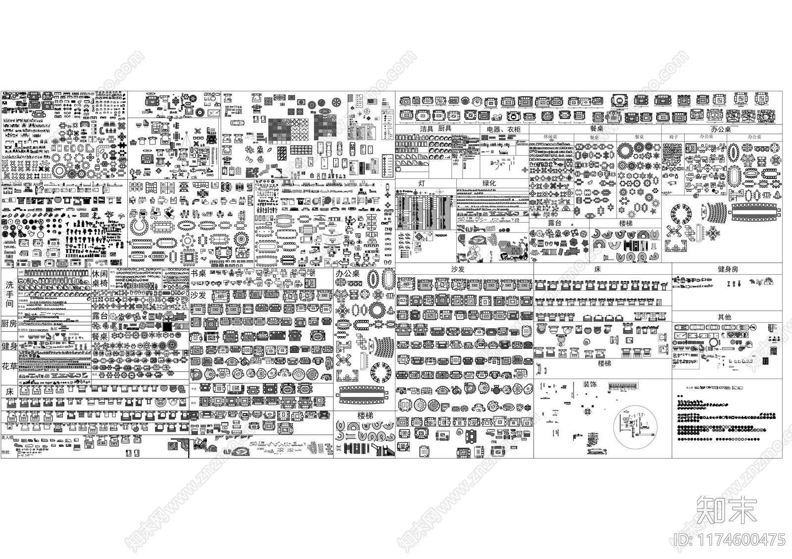 现代中式综合家具图库施工图下载【ID:1174600475】