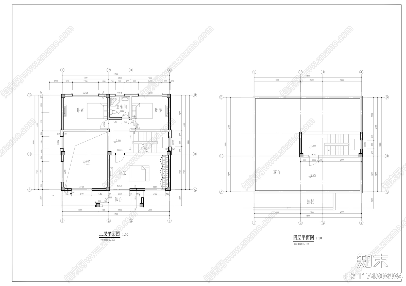 现代别墅建筑cad施工图下载【ID:1174603934】