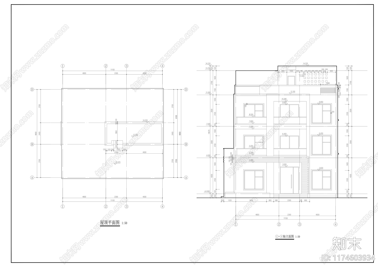 现代别墅建筑cad施工图下载【ID:1174603934】